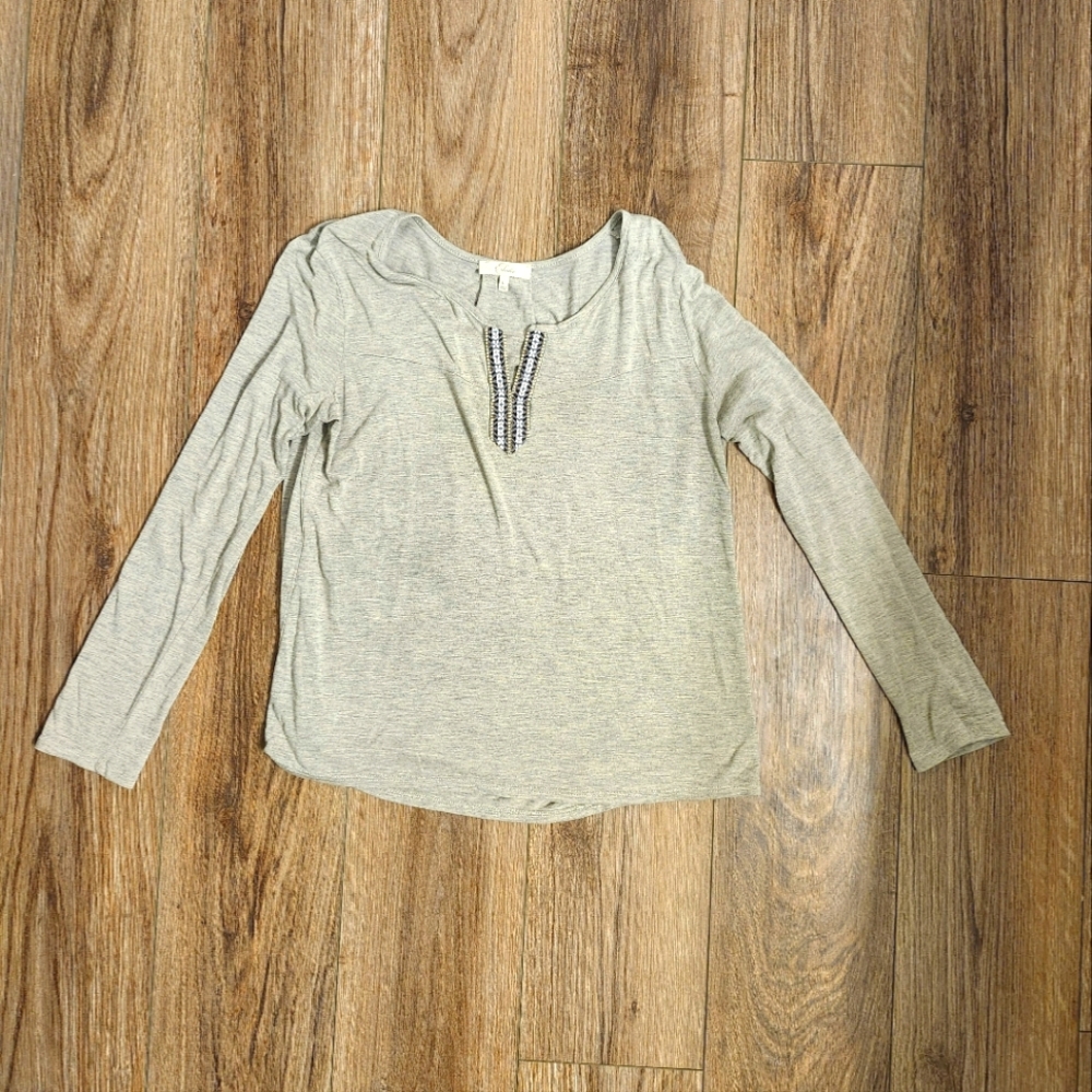 Anthropologie Elodie Oatmeal Tribal Long Sleeve Top Size Large